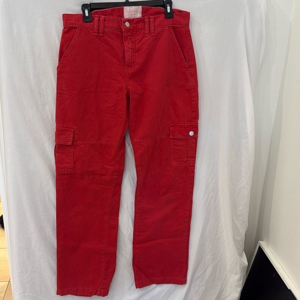 Revice Jeans Womens Twenty Seven Cargo Straight Mid Rise USA Made Red 30